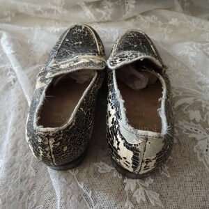 Vintage SHABBY Victorian Black Cream Child's Loafers Shoes image 2