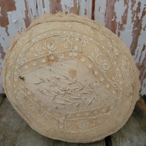 Antique Cream Ornate Round Lace Pin cushion Brocante Shabby Fab AS-IS