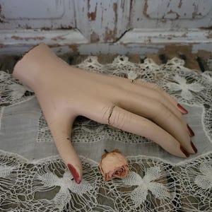 Vintage Shabby Crackled Female Mannequin Hand w/ Repairs Shabby Brocante AS-IS