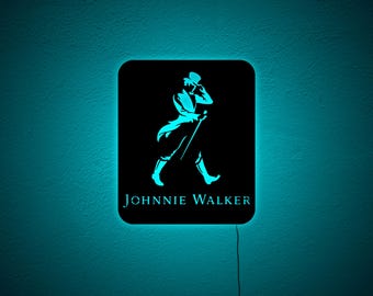 Johnnie Walker RGB LED Wall Decor – Illuminated Whiskey Wall Art | RGB Light Sign for Bar, Game Room & Man Cave | Christmas Gift for Him