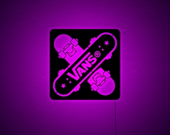 Vans LED Wall Art – Illuminated Skateboard Logo Sign, Backlit Wall Decor for Bedroom, Game Room & Man Cave, Perfect Xmas Gift for Vans Fans