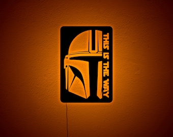 Mandalorian LED Wall Art – Backlit Star Wars Sign, Illuminated Decor for Game Room, Bedroom & Man Cave, Perfect Sci-Fi Gift, Christmas Gift