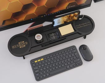 Personalized Wooden Desk Organizer, Custom Docking Station, Office Desk Accessories, Tablet & Phone Stand, Gift for Him