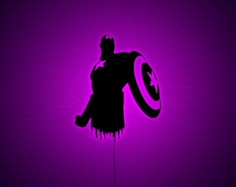 Captain America Shield LED Wood Wall Decor Sign – Superhero Gaming Room Light, Christmas Gift for Marver Lovers Fans