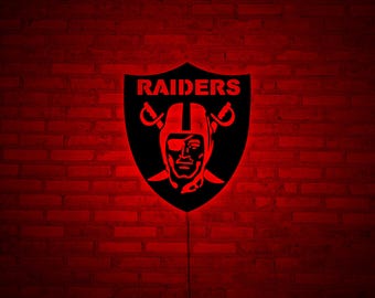 Las Vegas Raiders LED Wall Sign – Illuminated NFL Team Logo, Black Composite Wall Art, Game Room & Man Cave Sports Decor - Christmas Gifts