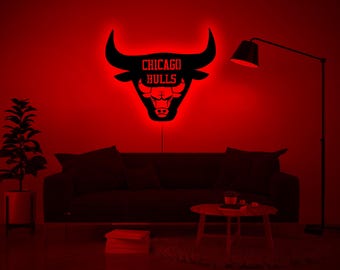 Chicago Bulls Wood Led Sign-Chicago Bulls Led Wall Decor-Bulls Team Sign-Basketball Teams Sign-Man Cave Gift-Christmas Gift for Basketball