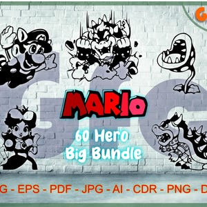 Personajes de Mario SVG - Impresión de Mario - Cricut - Corte y grabado láser de Mario - Impresión vectorial de 300 dpi en formato EPS, JPG, PNG, DXF, CDR, SVG, PDF y AI.