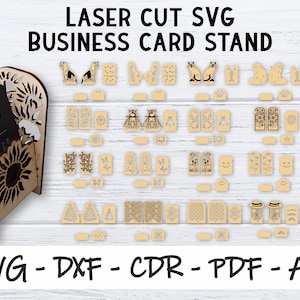 Support pour carte de visite, fichiers découpés au Laser, lot de supports pour cartes, outils de bureau Glowforge, support pour cartes Cricut, téléchargement numérique de tous les fichiers