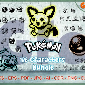 Personajes de Pokémon SVG - Diseño Pixel Styla - Cortes de animales de Pokémon SVG - Impresión vectorial de 300 dpi (SVG-CDR-DXF-Pdf-Ai-Png-Eps-Jpg)