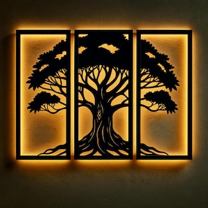 LED Backlit Tree of Life Metal Wall Art - Modern Rustic Home Decor