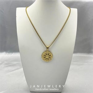 Colgante de acero inoxidable vintage de runa vikinga - Collar de disco de letras rúnicas
