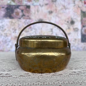 Vintage Chinese Brass Hand Warmer: Dragon Engraving, 19th Century
