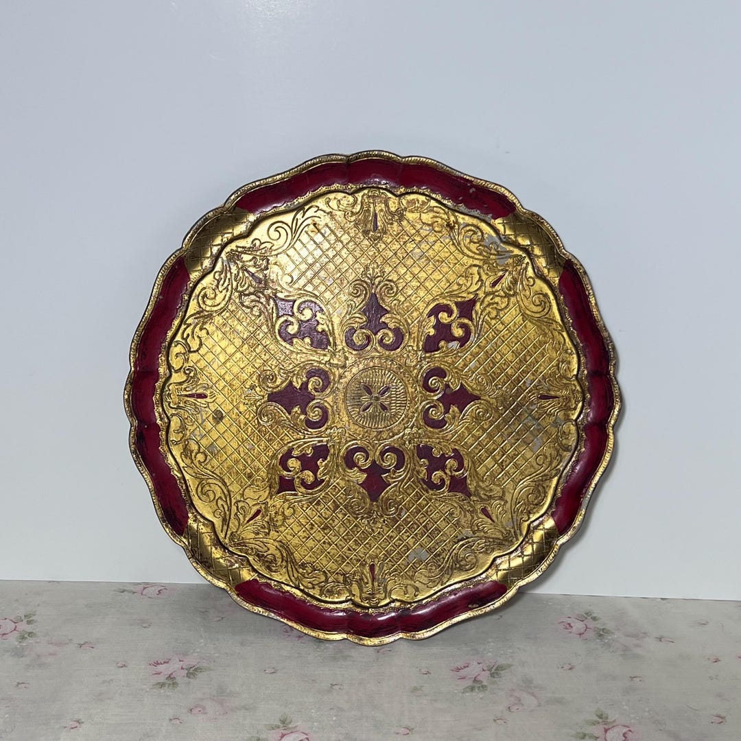 Vintage Florentine Tray: Red and Gold Italian Serving Tray - Etsy