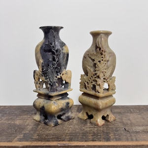 Vintage Chinese Carved Soapstone Vases: Floral Display Set