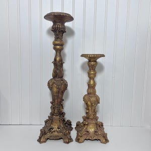 Vintage Gold Gilt Baroque Candlesticks: Ornate Rococo Style Altar Decor