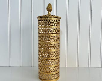 Vintage Brass Hairspray Cover | Hollywood Regency Vanity Decor
