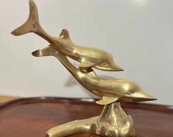 Vintage Brass Dolphin Sculpture: MCM Nautical Decor