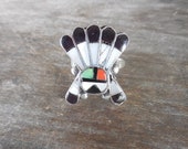 Vintage Zuni Sterling Sunface Ring Inlaid MOP Onyx Coral Old Pawn Size 5.75