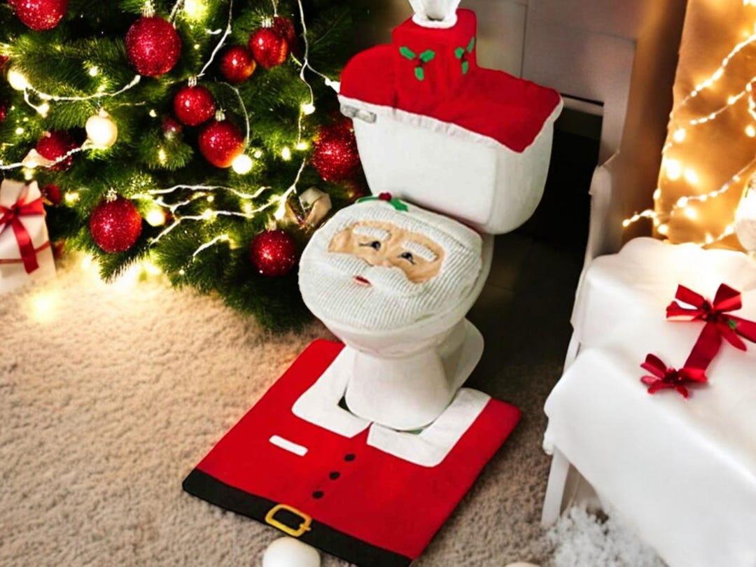 Merry Christmas Toilet Set Santa Xmas Home Decoration