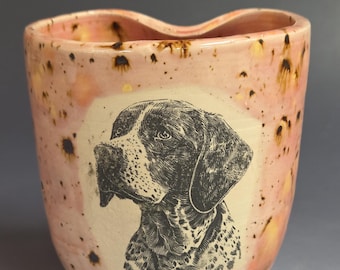 Hand-Thrown Ceramic Tumbler with Dog Decal, Includes Straw