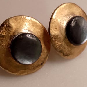 Handmade Antique Gold Tone Stud Earrings with Grey Mother of Pearl