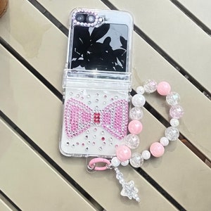 Sparkling Rhinestone Phone Case Samsung Galaxy Z Flip 6/5/4/3/Phone case with Rhinestone charms/Customized Junk Case/Phone Case with Strap