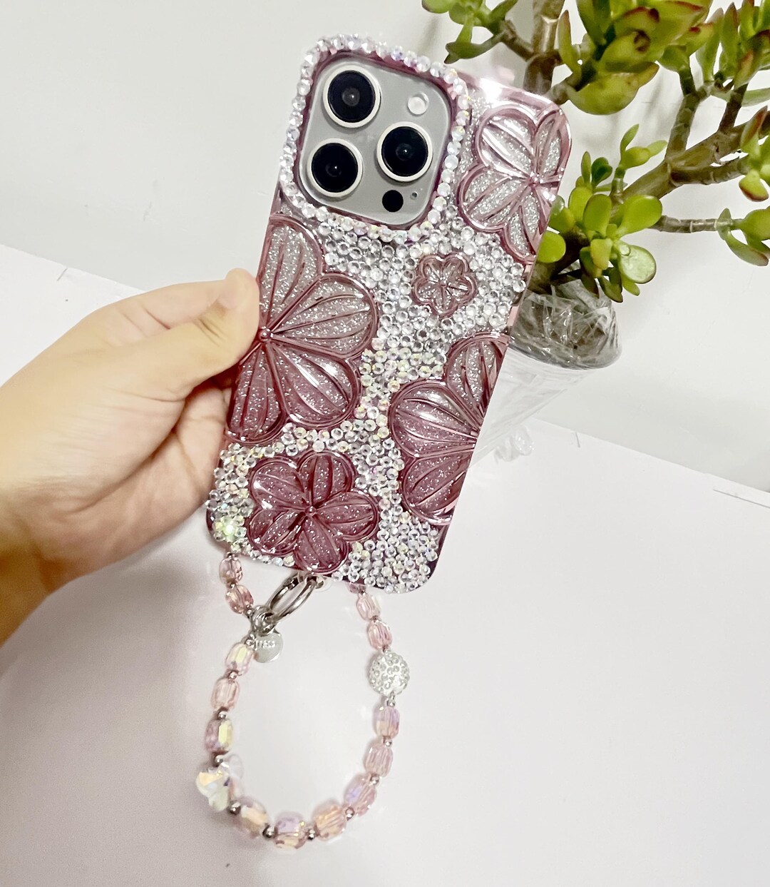 Bling Pink Floral Rhinestone iPhone Case With Charm - Etsy