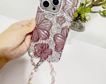 Bling Pink Floral Rhinestone iPhone Case with Charm