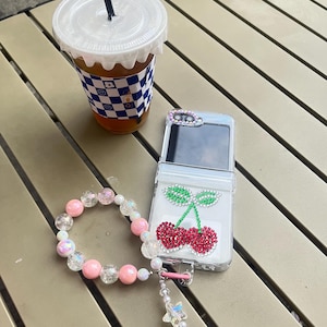 Cute Cherry Sparkling Rhinestone Phone Case Samsung Galaxy Z Flip 6/5/4/3/Phone Case with Strap/Customize Phone Case Design/Unique Gift