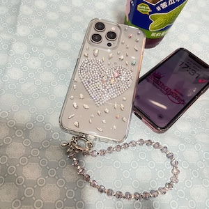 Bling Heart Rhinestone with Charm for iPhone 16/15/14/13/Pro Max/Pro/Phone case with Rhinestone charms/Customized Sparkling Phone Case