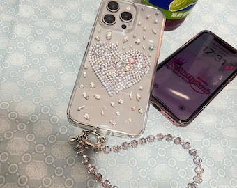 Rhinestone Heart iPhone Case with Charm, Bling Sparkling Cover