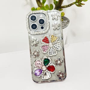 Bling Floral Rhinestone for iPhone 16/15/14/13/Pro Max/Pro/Phone case with Rhinestone charms/Customized Sparkling Rhinestone Phone Case