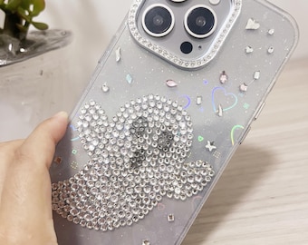 Funda para iPhone con diamantes de imitación y brillantes, con dijes de diamantes de imitación brillantes