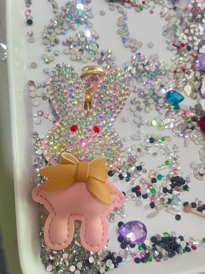 Rhinestone Bunny Keychain - Sparkling Bling Bag Charm - Etsy