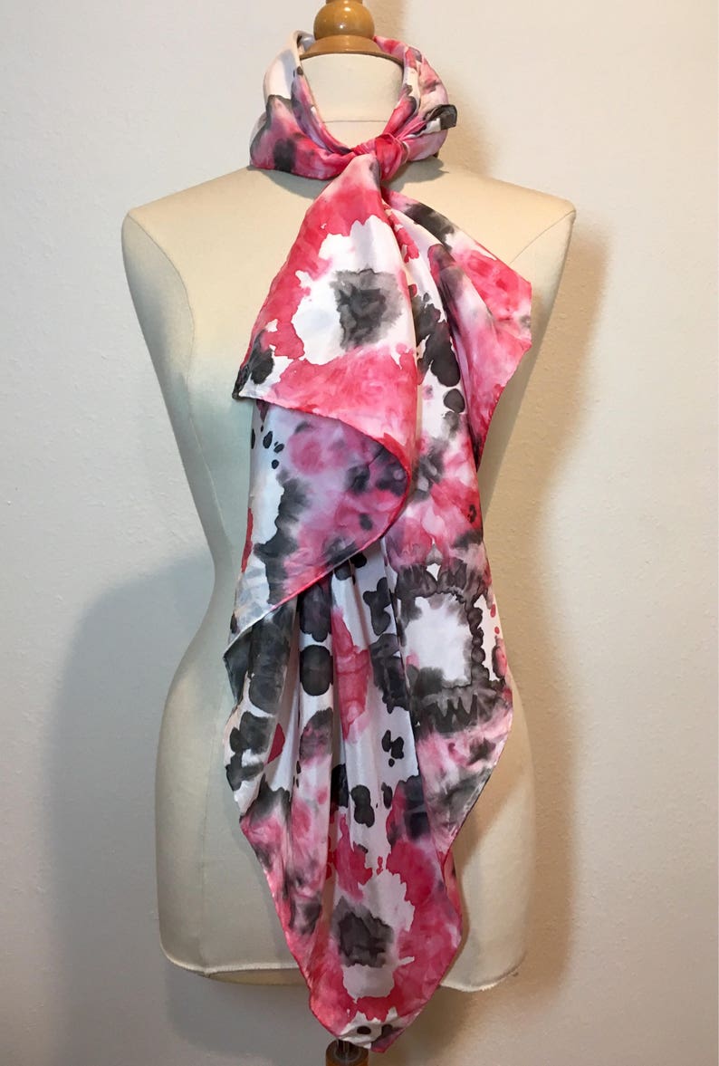 Black red and white scarf shibori ink blot scarf power | Etsy