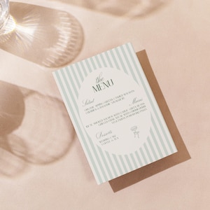 Grün gestreiftes Coupé-Glas - Menüvorlage für Hochzeiten, Verlobungsfeiern und Probeessen