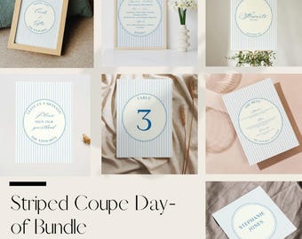 Blue Stripe Wedding Sign Bundle: DIY Customizable Templates (Digital Download)