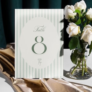 Green Stripe Champagne Glass Icon Table Numbers: Digital, Cardstock or Acrylic Available