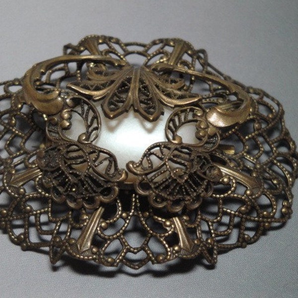 Vintage Opal White Stone Filigree  Brooch.