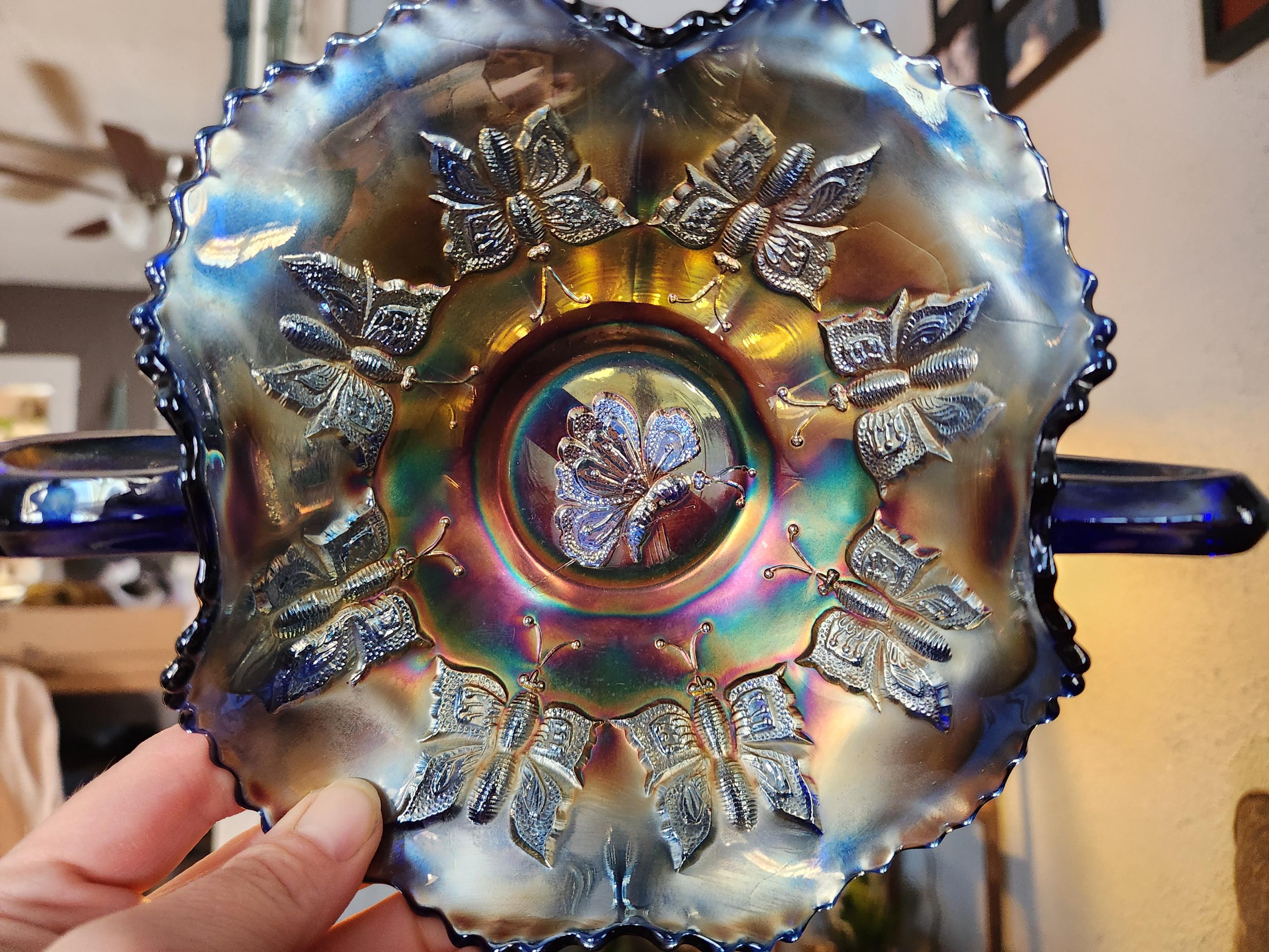 フェントン　バタフライ柄カーニバルグラス　ヴィンテージ フェントン バタフライ柄カーニバルグラス ヴィンテージ カーニバル