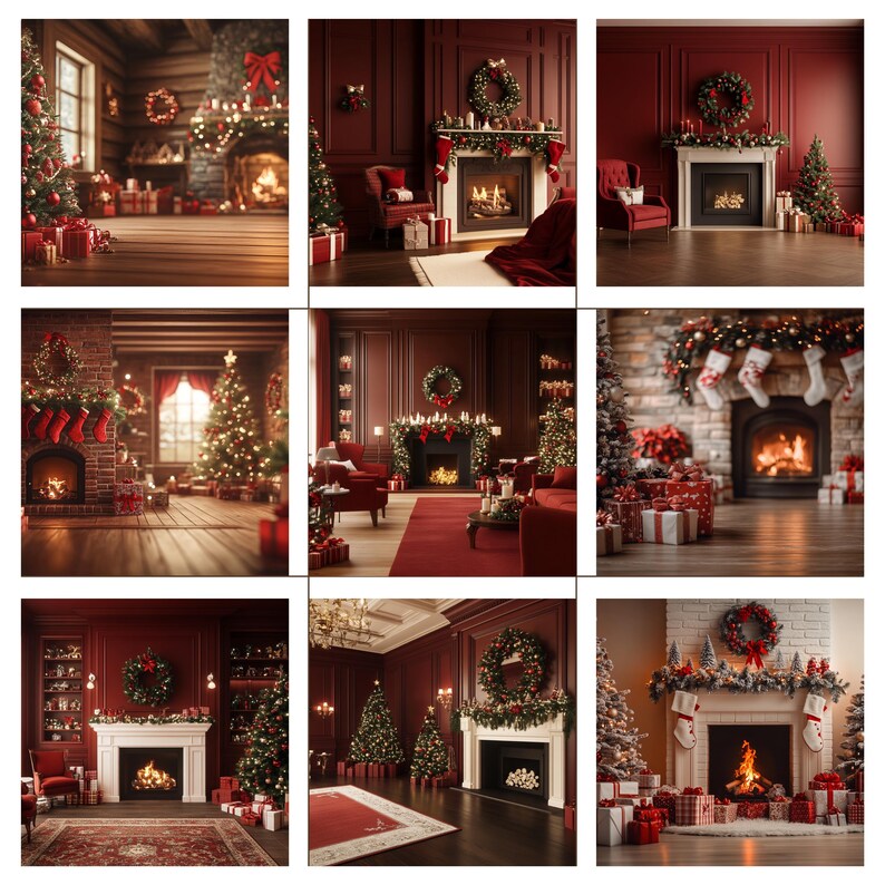 Classic Christmas Fireplace Digital Backdrops Bundle, Composite ...