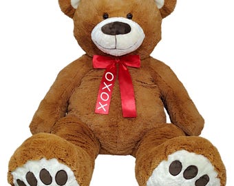 Life Sized 5 Foot Medium Brown Teddy Bear with Red Ribbon (XOXO)
