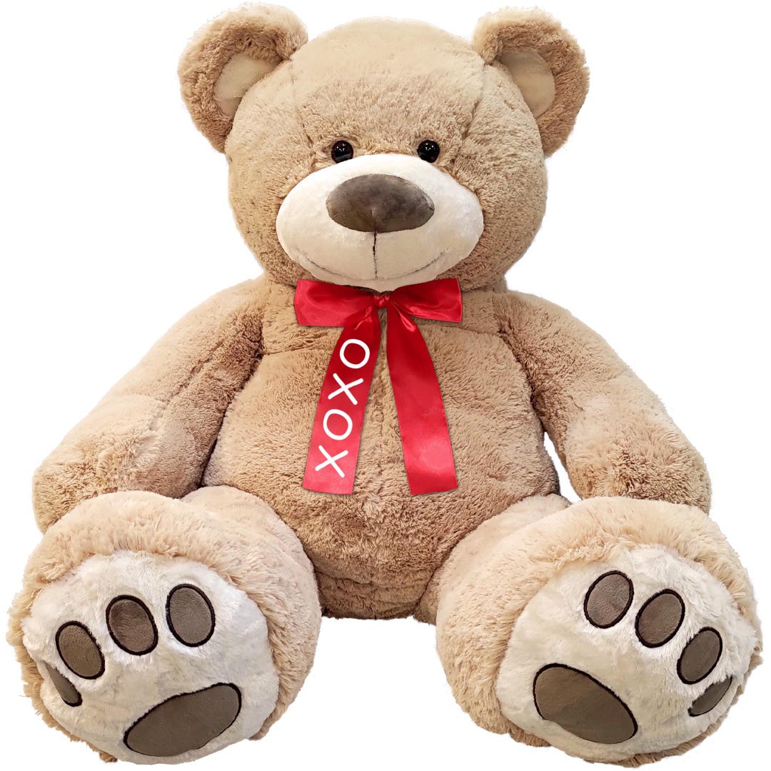 Life Sized 5 Foot Beige Teddy Bear With Red Ribbon 
