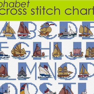 Ship Alphabet Sampler Cross Stitch Chart PDF, Nautical Alphabet, Maritime Alphabet PDF CHART image 1