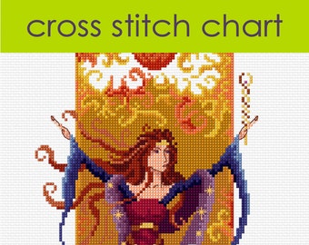 Morgana the Sorceress Cross Stitch Chart PDF, Morgan Le Fey of Arthurian legend PDF CHART
