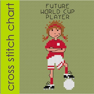 Football Girl Kreuzstichvorlage, Fussball Mädchen Kreuzstich, PDF-Download