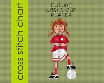 Football Girl cross stitch chart, Soccer Girl cross stitch, PDF download