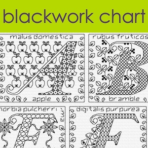 Blackwork Floral Alphabet Sampler Chart PDF CHART