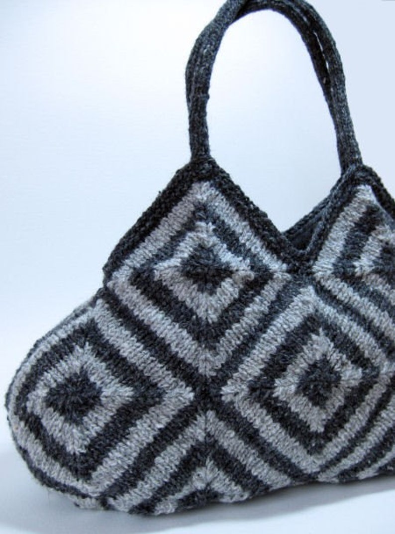 Striped Squares Bag Knitting Pattern, Modular Knitting, Knitted Bag, Knitting Pattern PDF image 3