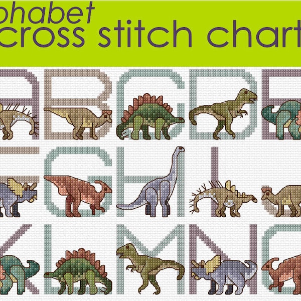 Tableau de point de croix d'échantillonneur d'alphabet de dinosaure TABLEAU PDF